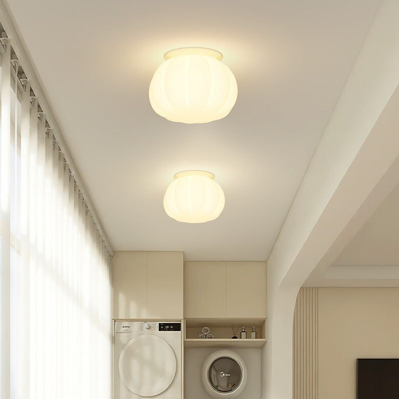 Modern Minimalist PE Iron Pumpkin Round LED Semi-Flush Mount Ceiling Light For Bedroom &amp; Living Room