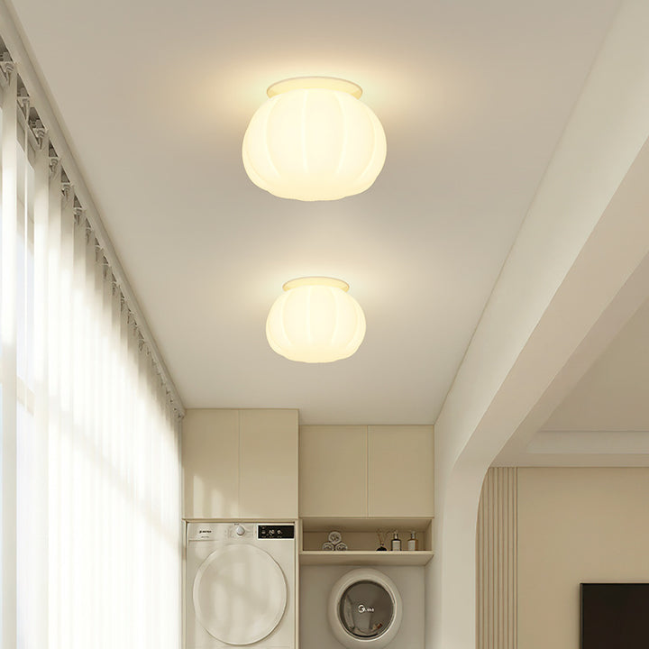 Modern Minimalist PE Iron Pumpkin Round LED Semi-Flush Mount Ceiling Light For Bedroom &amp; Living Room