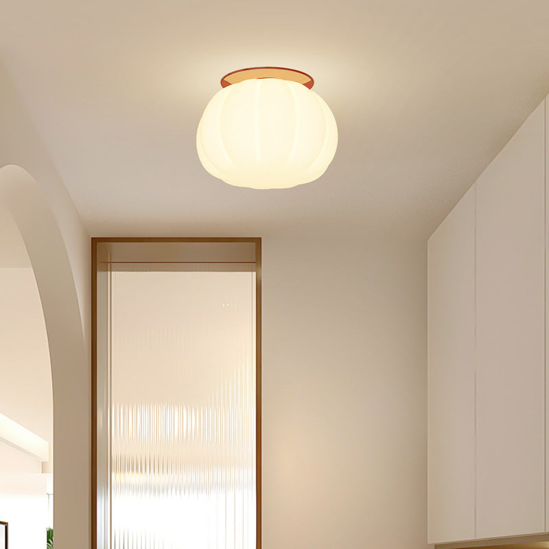 Modern Minimalist PE Iron Pumpkin Round LED Semi-Flush Mount Ceiling Light For Bedroom &amp; Living Room