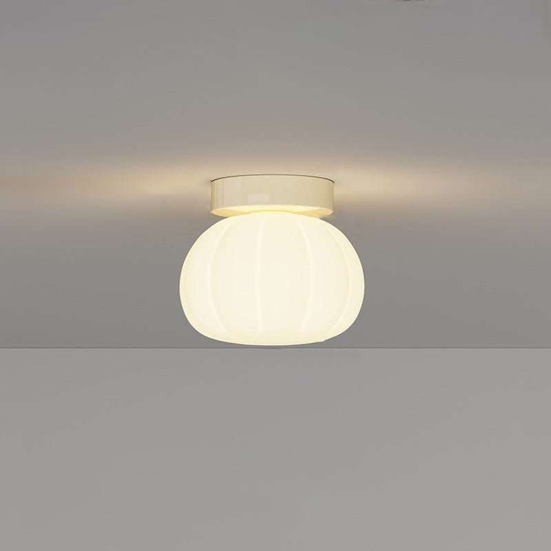 Modern Minimalist PE Iron Pumpkin Round LED Semi-Flush Mount Ceiling Light For Bedroom &amp; Living Room