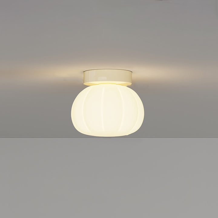 Modern Minimalist PE Iron Pumpkin Round LED Semi-Flush Mount Ceiling Light For Bedroom &amp; Living Room