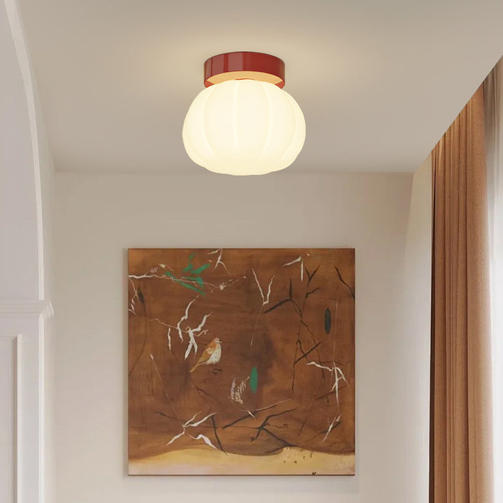 Modern Minimalist PE Iron Pumpkin Round LED Semi-Flush Mount Ceiling Light For Bedroom &amp; Living Room