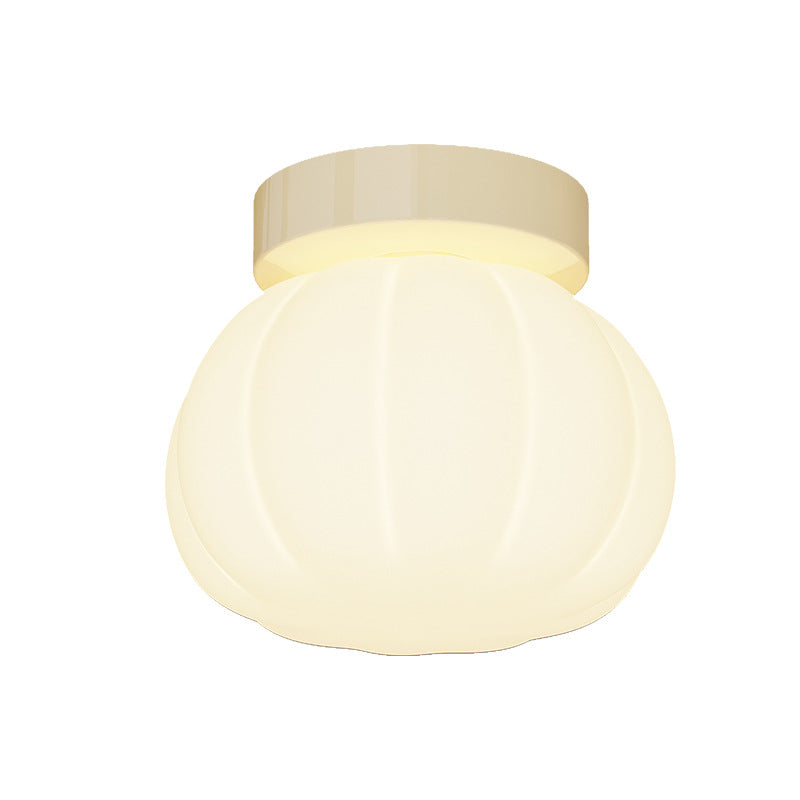 Modern Minimalist PE Iron Pumpkin Round LED Semi-Flush Mount Ceiling Light For Bedroom &amp; Living Room