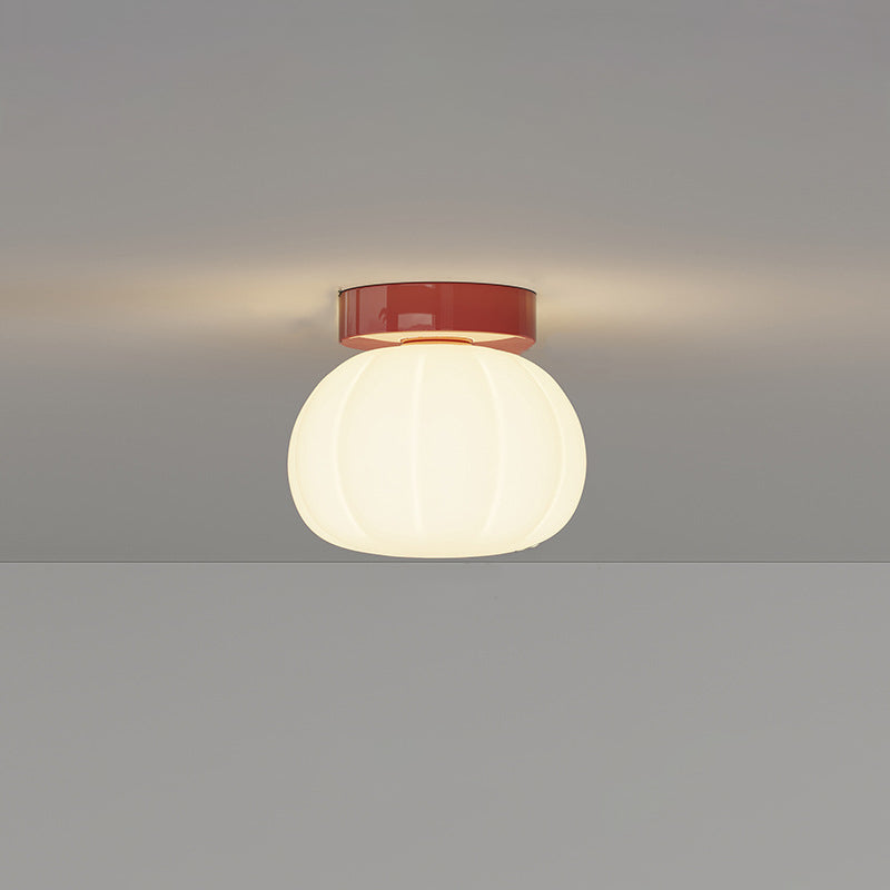 Modern Minimalist PE Iron Pumpkin Round LED Semi-Flush Mount Ceiling Light For Bedroom &amp; Living Room