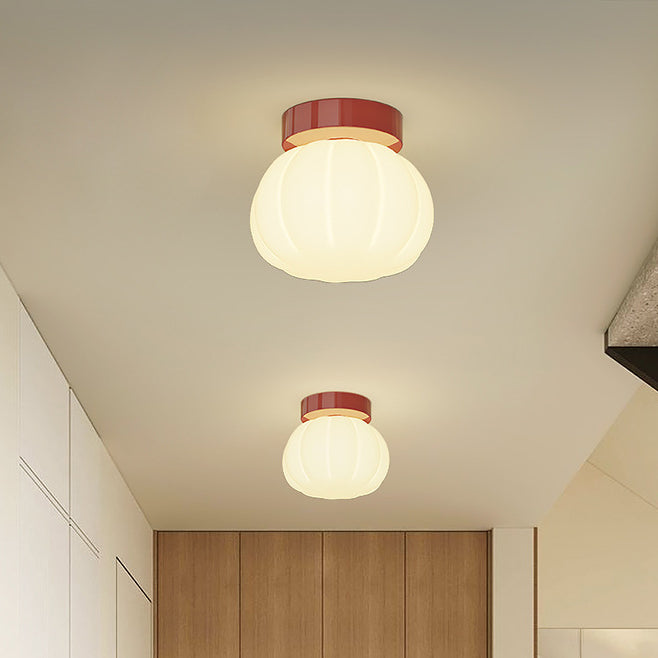 Modern Minimalist PE Iron Pumpkin Round LED Semi-Flush Mount Ceiling Light For Bedroom &amp; Living Room
