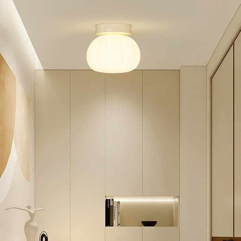 Modern Minimalist PE Iron Pumpkin Round LED Semi-Flush Mount Ceiling Light For Bedroom &amp; Living Room