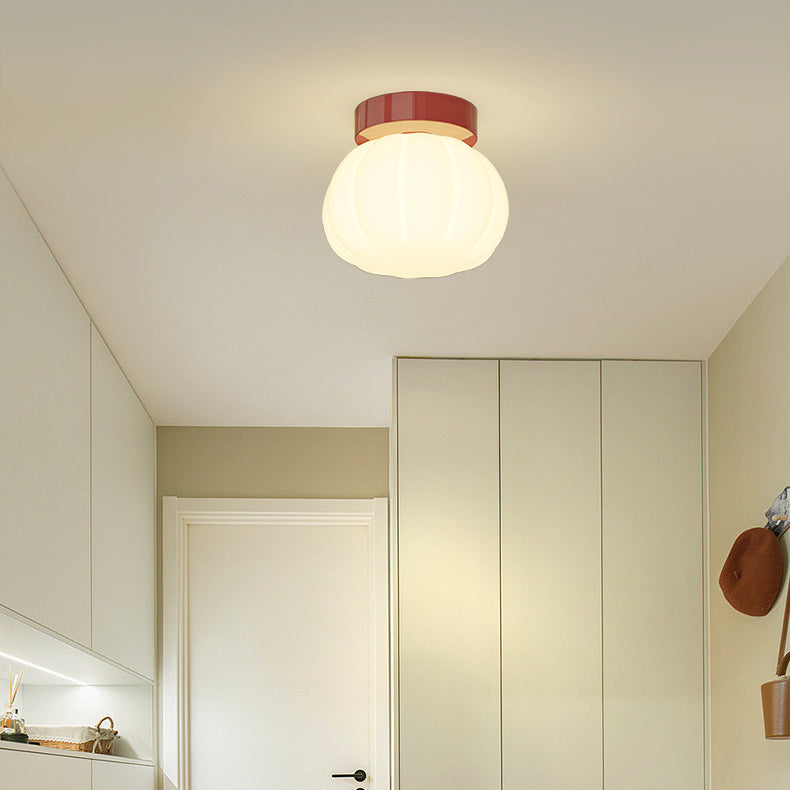 Modern Minimalist PE Iron Pumpkin Round LED Semi-Flush Mount Ceiling Light For Bedroom &amp; Living Room