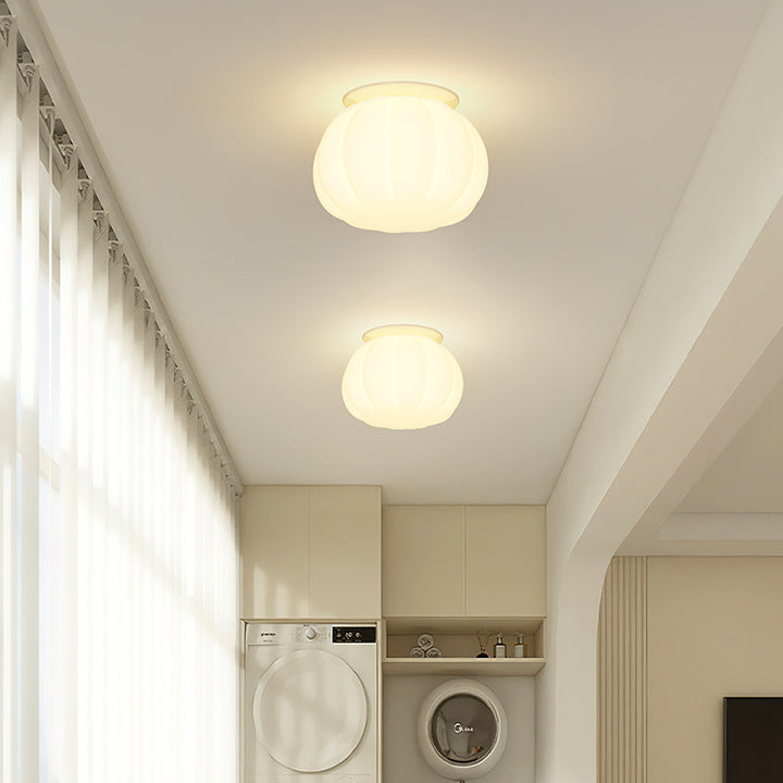 Modern Minimalist PE Iron Pumpkin Round LED Semi-Flush Mount Ceiling Light For Bedroom &amp; Living Room