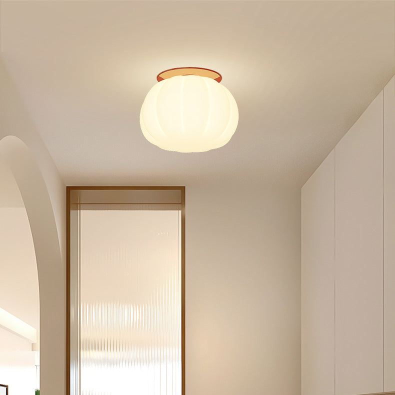 Modern Minimalist PE Iron Pumpkin Round LED Semi-Flush Mount Ceiling Light For Bedroom &amp; Living Room