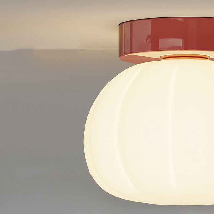 Modern Minimalist PE Iron Pumpkin Round LED Semi-Flush Mount Ceiling Light For Bedroom &amp; Living Room