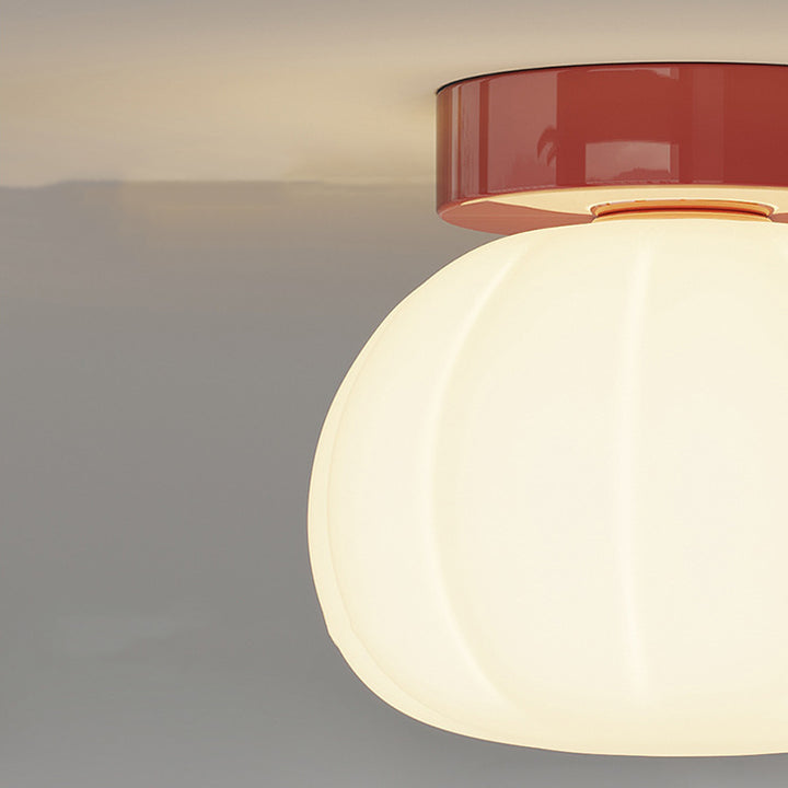 Modern Minimalist PE Iron Pumpkin Round LED Semi-Flush Mount Ceiling Light For Bedroom &amp; Living Room