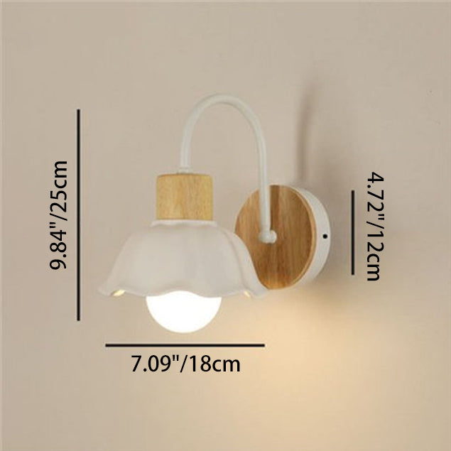 Lámpara de aplique de pared de 1 luz redonda de flores de vidrio cerámico acrílico escandinavo contemporáneo para dormitorio y sala de estar 