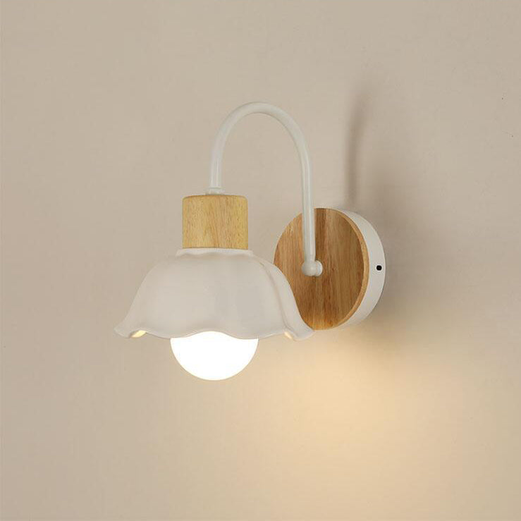 Lámpara de aplique de pared de 1 luz redonda de flores de vidrio cerámico acrílico escandinavo contemporáneo para dormitorio y sala de estar 