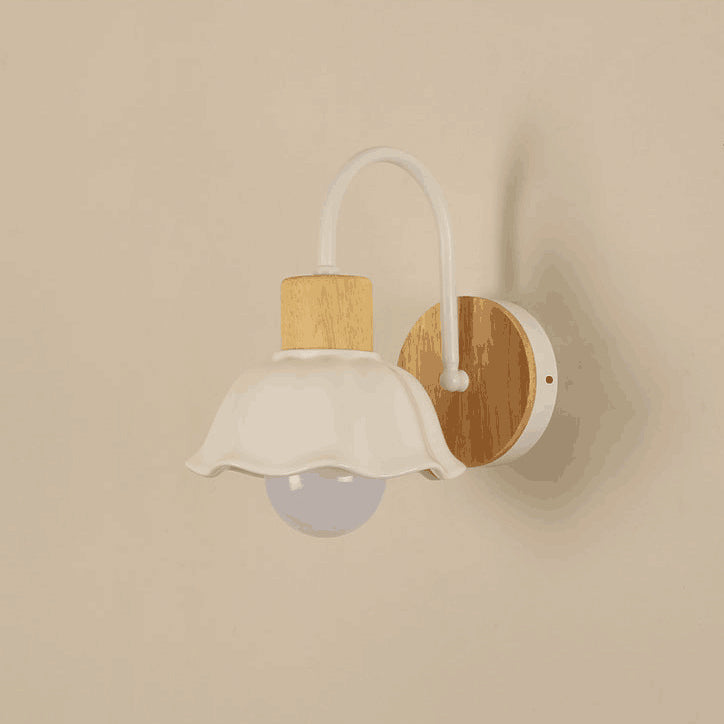 Lámpara de aplique de pared de 1 luz redonda de flores de vidrio cerámico acrílico escandinavo contemporáneo para dormitorio y sala de estar 