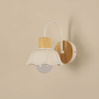 Lámpara de aplique de pared de 1 luz redonda de flores de vidrio cerámico acrílico escandinavo contemporáneo para dormitorio y sala de estar 