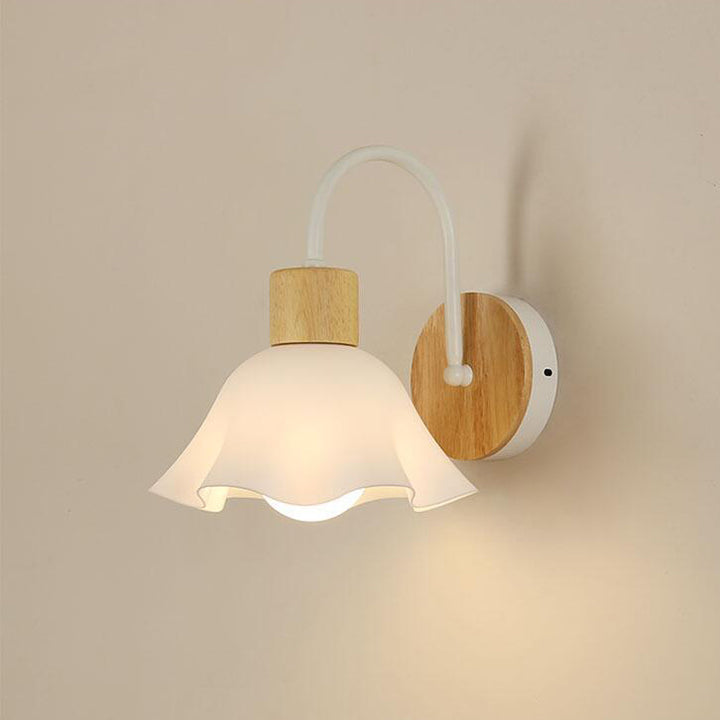 Lámpara de aplique de pared de 1 luz redonda de flores de vidrio cerámico acrílico escandinavo contemporáneo para dormitorio y sala de estar 