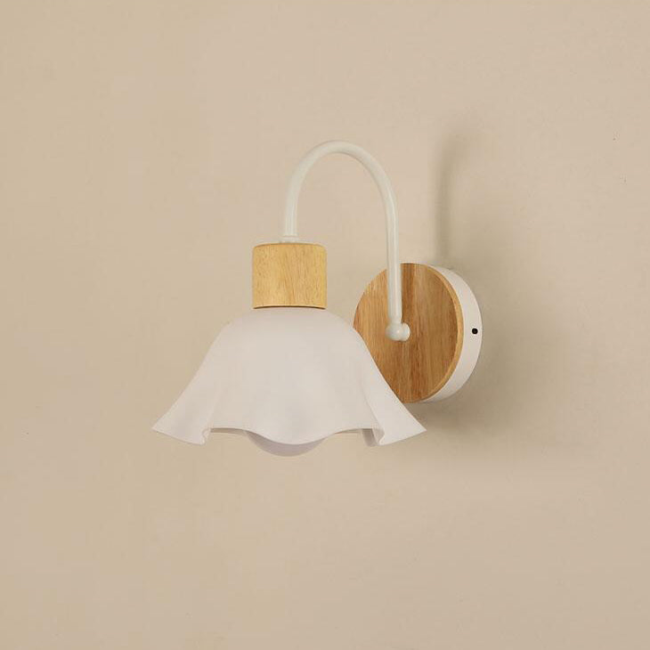Lámpara de aplique de pared de 1 luz redonda de flores de vidrio cerámico acrílico escandinavo contemporáneo para dormitorio y sala de estar 