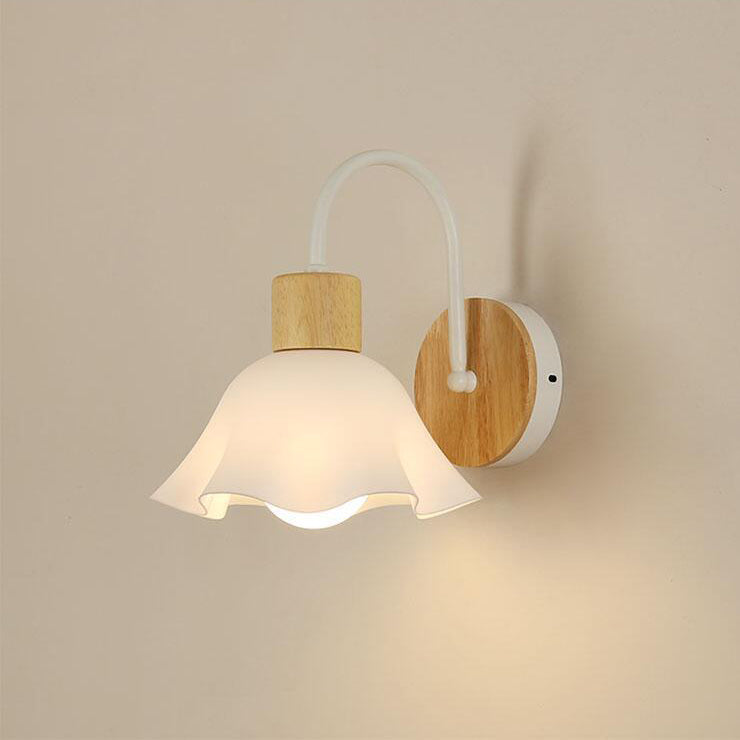 Lámpara de aplique de pared de 1 luz redonda de flores de vidrio cerámico acrílico escandinavo contemporáneo para dormitorio y sala de estar 