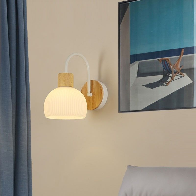 Lámpara de aplique de pared de 1 luz redonda de flores de vidrio cerámico acrílico escandinavo contemporáneo para dormitorio y sala de estar 