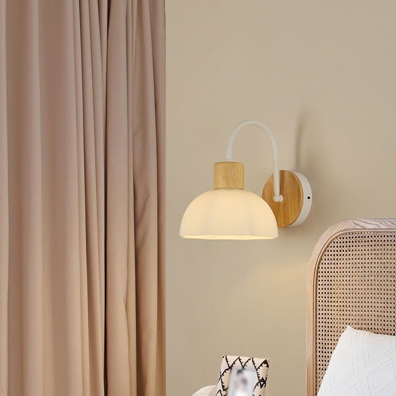 Lámpara de aplique de pared de 1 luz redonda de flores de vidrio cerámico acrílico escandinavo contemporáneo para dormitorio y sala de estar 