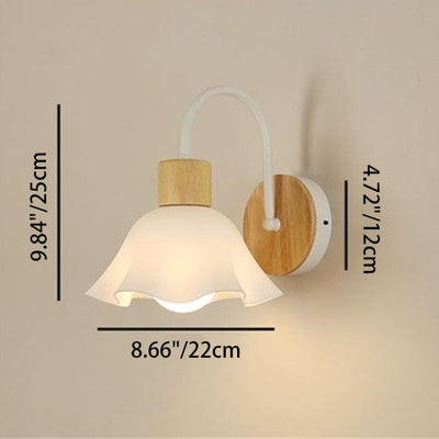 Lámpara de aplique de pared de 1 luz redonda de flores de vidrio cerámico acrílico escandinavo contemporáneo para dormitorio y sala de estar 