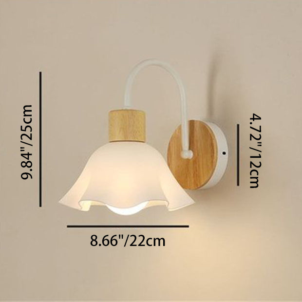 Lámpara de aplique de pared de 1 luz redonda de flores de vidrio cerámico acrílico escandinavo contemporáneo para dormitorio y sala de estar 
