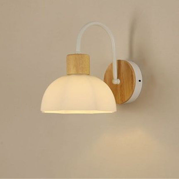 Lámpara de aplique de pared de 1 luz redonda de flores de vidrio cerámico acrílico escandinavo contemporáneo para dormitorio y sala de estar 