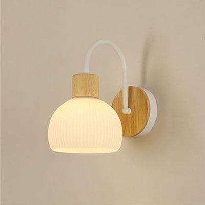 Lámpara de aplique de pared de 1 luz redonda de flores de vidrio cerámico acrílico escandinavo contemporáneo para dormitorio y sala de estar 