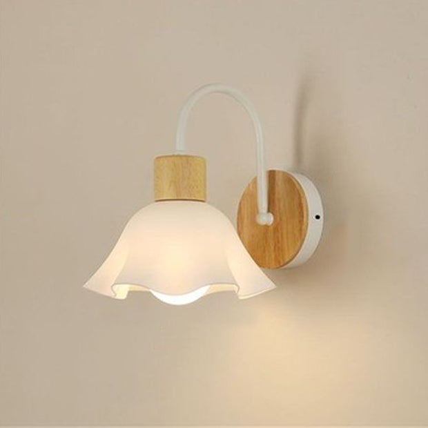 Lámpara de aplique de pared de 1 luz redonda de flores de vidrio cerámico acrílico escandinavo contemporáneo para dormitorio y sala de estar 