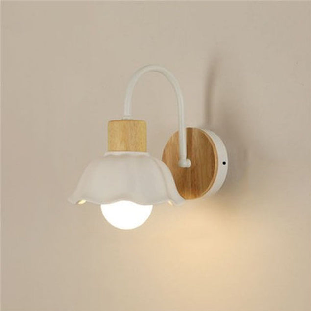Lámpara de aplique de pared de 1 luz redonda de flores de vidrio cerámico acrílico escandinavo contemporáneo para dormitorio y sala de estar 