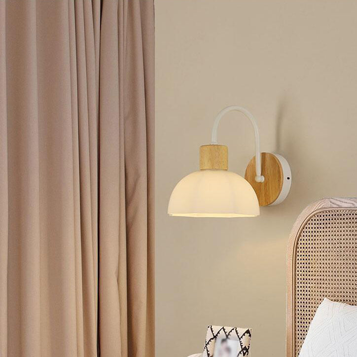 Lámpara de aplique de pared de 1 luz redonda de flores de vidrio cerámico acrílico escandinavo contemporáneo para dormitorio y sala de estar 