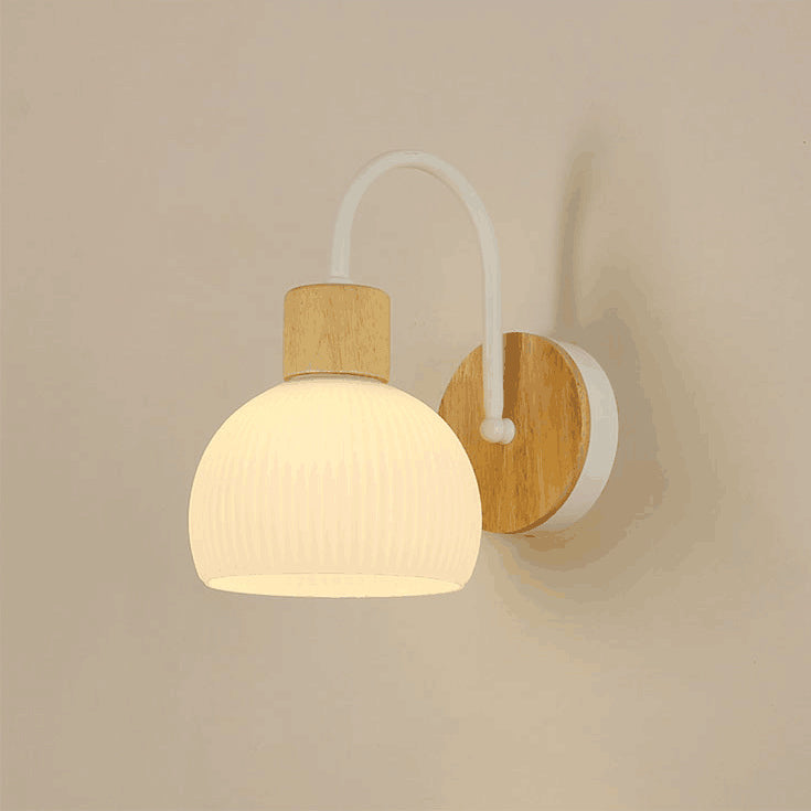 Lámpara de aplique de pared de 1 luz redonda de flores de vidrio cerámico acrílico escandinavo contemporáneo para dormitorio y sala de estar 