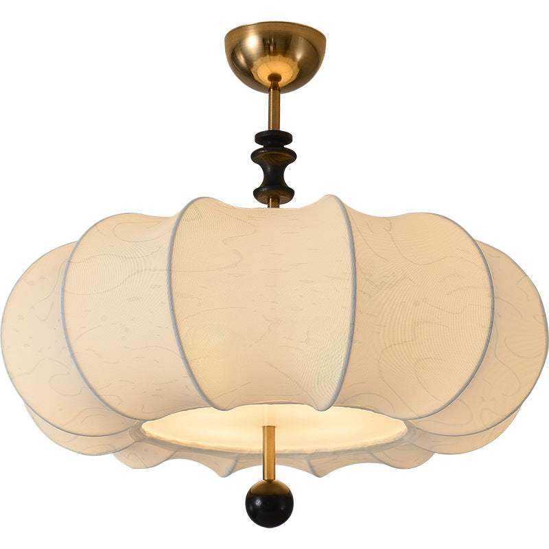 Traditional Chinese Solid Wood Fabric Iron Pumpkin Round 4/5-Light Semi-Flush Mount Ceiling Light For Bedroom &amp; Living Room