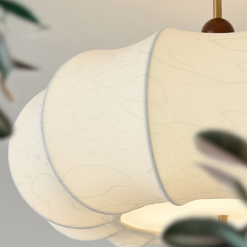 Traditional Chinese Solid Wood Fabric Iron Pumpkin Round 4/5-Light Semi-Flush Mount Ceiling Light For Bedroom &amp; Living Room