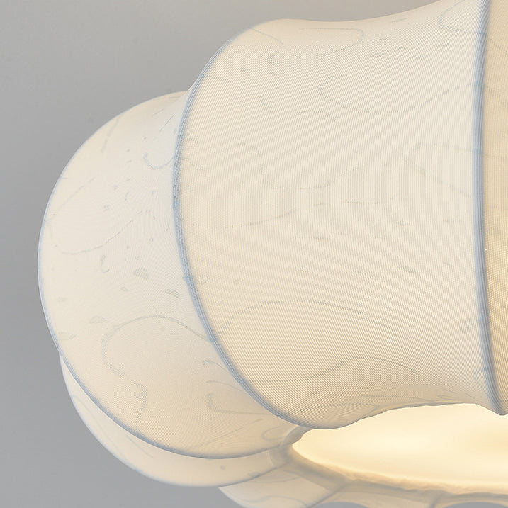 Traditional Chinese Solid Wood Fabric Iron Pumpkin Round 4/5-Light Semi-Flush Mount Ceiling Light For Bedroom &amp; Living Room