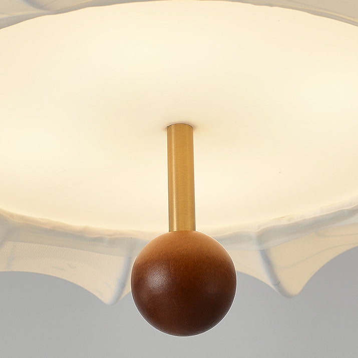 Traditional Chinese Solid Wood Fabric Iron Pumpkin Round 4/5-Light Semi-Flush Mount Ceiling Light For Bedroom &amp; Living Room