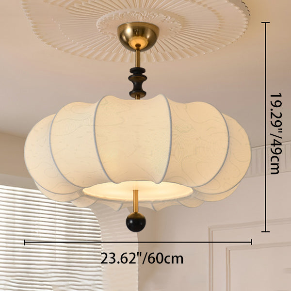 Traditional Chinese Solid Wood Fabric Iron Pumpkin Round 4/5-Light Semi-Flush Mount Ceiling Light For Bedroom &amp; Living Room