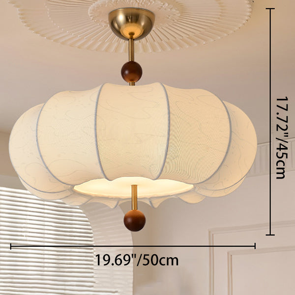 Traditional Chinese Solid Wood Fabric Iron Pumpkin Round 4/5-Light Semi-Flush Mount Ceiling Light For Bedroom &amp; Living Room