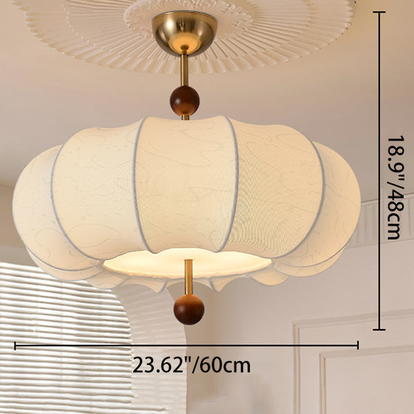 Traditional Chinese Solid Wood Fabric Iron Pumpkin Round 4/5-Light Semi-Flush Mount Ceiling Light For Bedroom &amp; Living Room