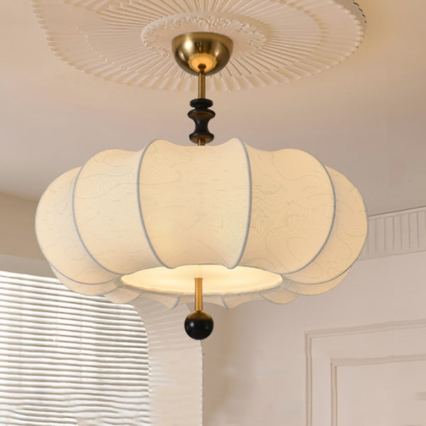 Traditional Chinese Solid Wood Fabric Iron Pumpkin Round 4/5-Light Semi-Flush Mount Ceiling Light For Bedroom &amp; Living Room