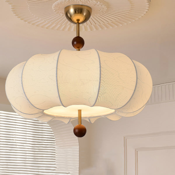 Traditional Chinese Solid Wood Fabric Iron Pumpkin Round 4/5-Light Semi-Flush Mount Ceiling Light For Bedroom &amp; Living Room