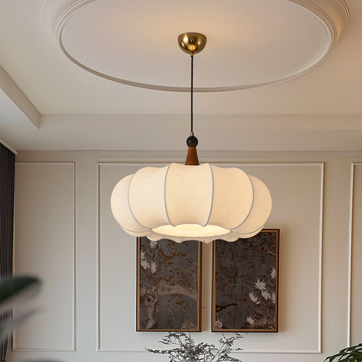 Traditioneller Kronleuchter aus chinesischer Eiche, Stoff und Eisen im Laternen- und Kürbis-Design, rund, mit 1/3/4/5 Flammen, für Schlafzimmer & Wohnzimmer 