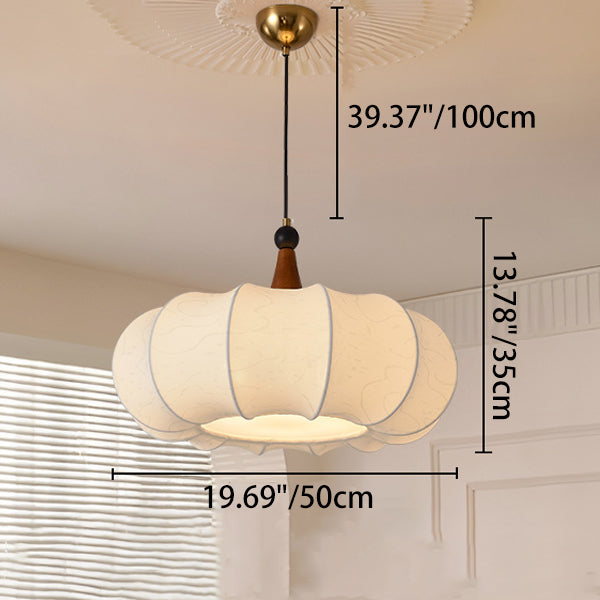 Traditioneller Kronleuchter aus chinesischer Eiche, Stoff und Eisen im Laternen- und Kürbis-Design, rund, mit 1/3/4/5 Flammen, für Schlafzimmer & Wohnzimmer 