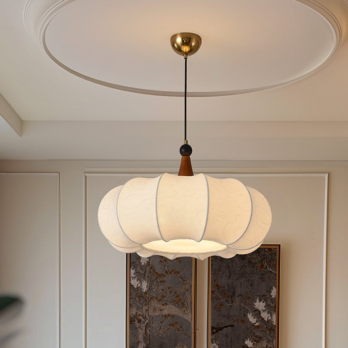 Traditioneller Kronleuchter aus chinesischer Eiche, Stoff und Eisen im Laternen- und Kürbis-Design, rund, mit 1/3/4/5 Flammen, für Schlafzimmer & Wohnzimmer 