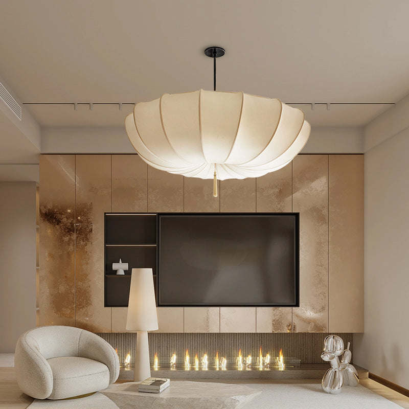 Plafonnier à pampilles plissées en fer avec tissu traditionnel français à 3 lumières pour chambre et salon 
