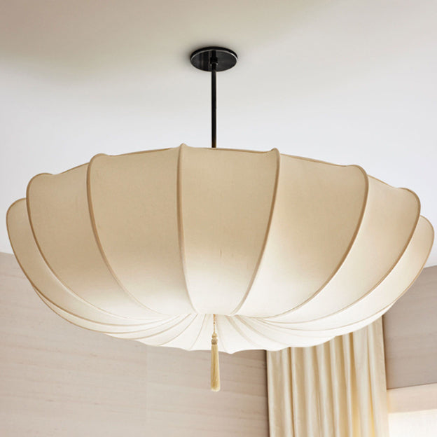 Plafonnier à pampilles plissées en fer avec tissu traditionnel français à 3 lumières pour chambre et salon 