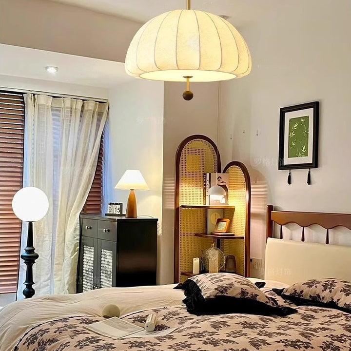 Traditional French Fabric Wood Metal Fan Pattern 3/5-Light Semi-Flush Mount Ceiling Light For Bedroom &amp; Living Room