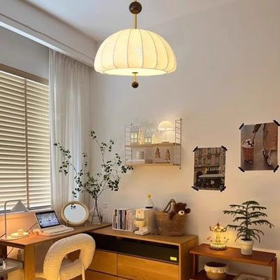 Traditionelles französisches Stoff-Holz-Metall-Ventilatormuster 3/5-Licht Semi-Flush Mount Deckenleuchte für Schlafzimmer & Wohnzimmer 