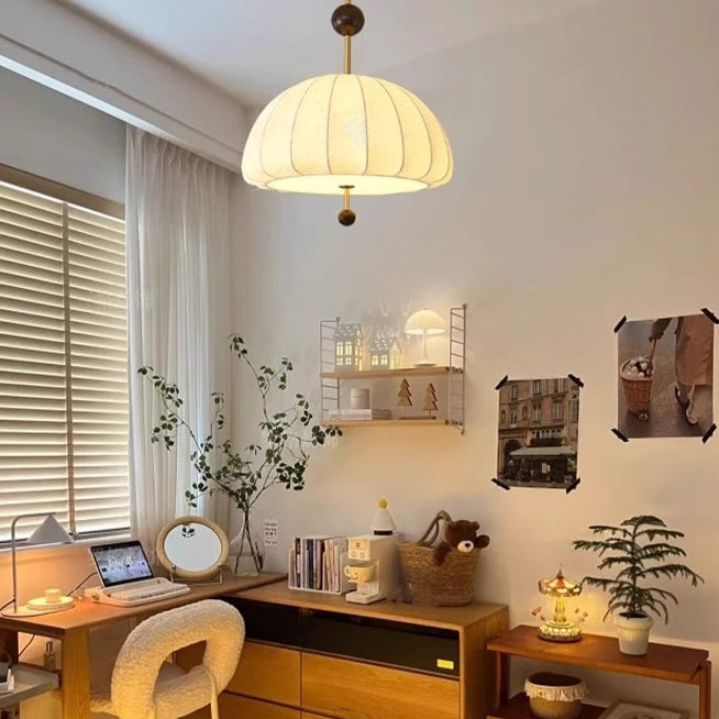 Traditionelles französisches Stoff-Holz-Metall-Ventilatormuster 3/5-Licht Semi-Flush Mount Deckenleuchte für Schlafzimmer & Wohnzimmer 