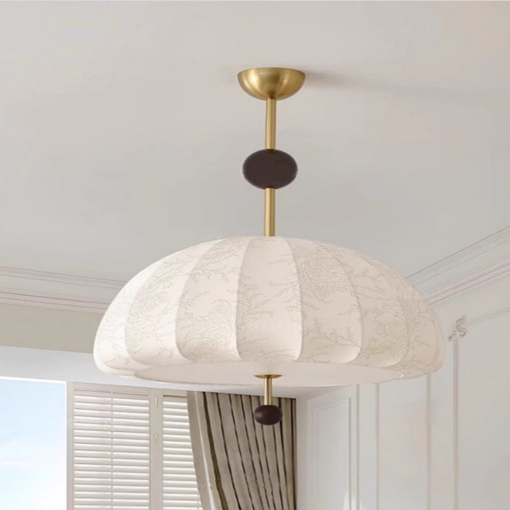 Traditionelles französisches Stoff-Holz-Metall-Ventilatormuster 3/5-Licht Semi-Flush Mount Deckenleuchte für Schlafzimmer & Wohnzimmer 